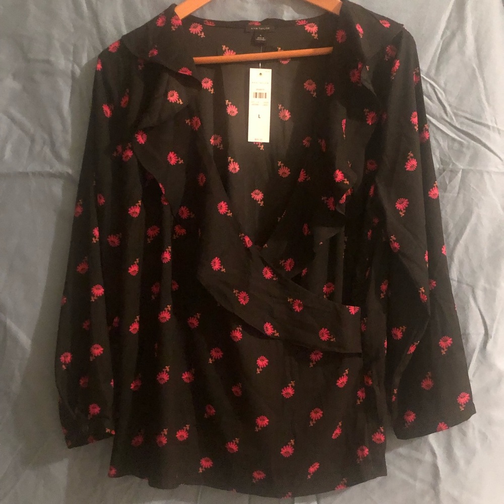 Flowered Ruffle Wrap Top